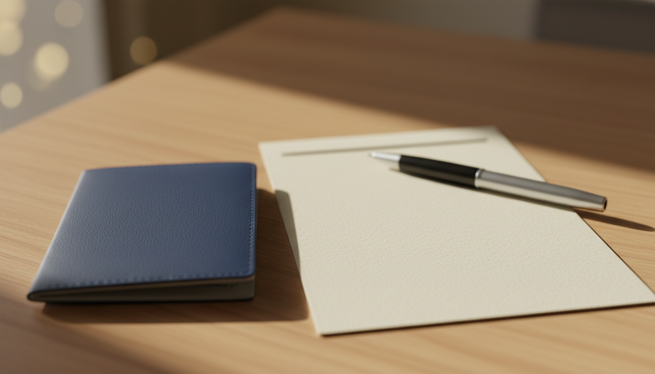 Flight Itinerary for Visa Application in India: 2026 Guide 1 A close-up view of a passport resting beside folded travel documents and a pen on a light wood tabletop.