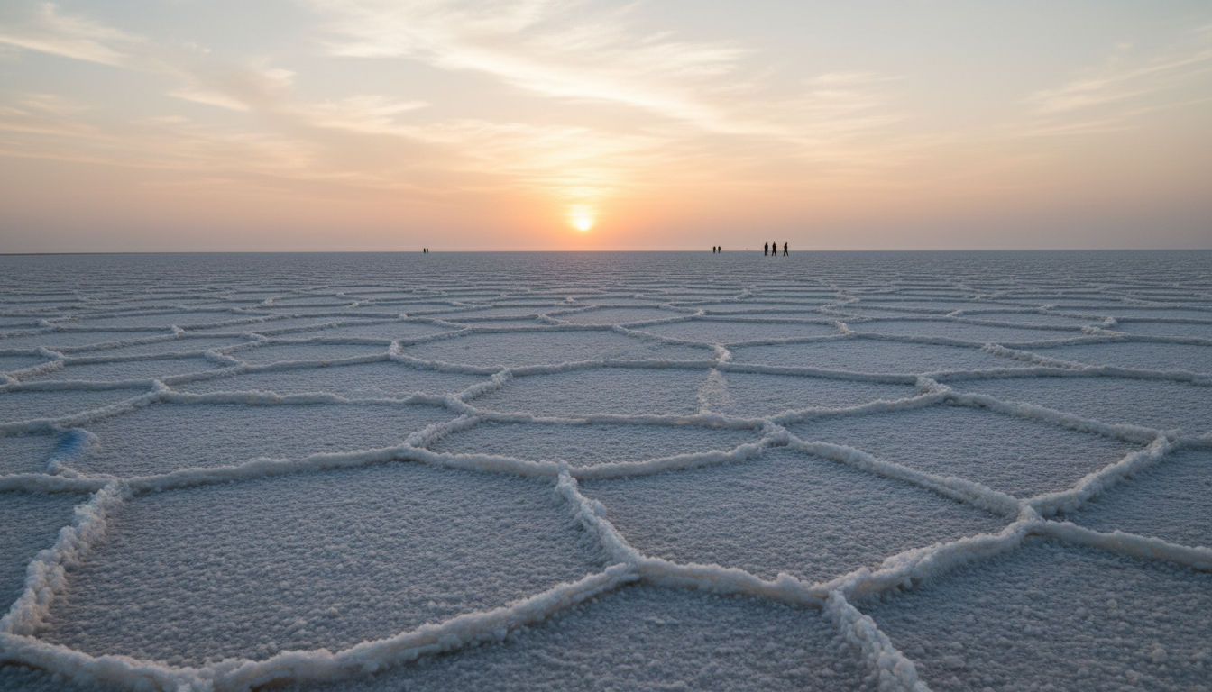 15 Best Places to Visit in India in Winter (2026) 2 Textured white salt crust extending to the horizon under a soft pink and orange sunset sky in Kutch.